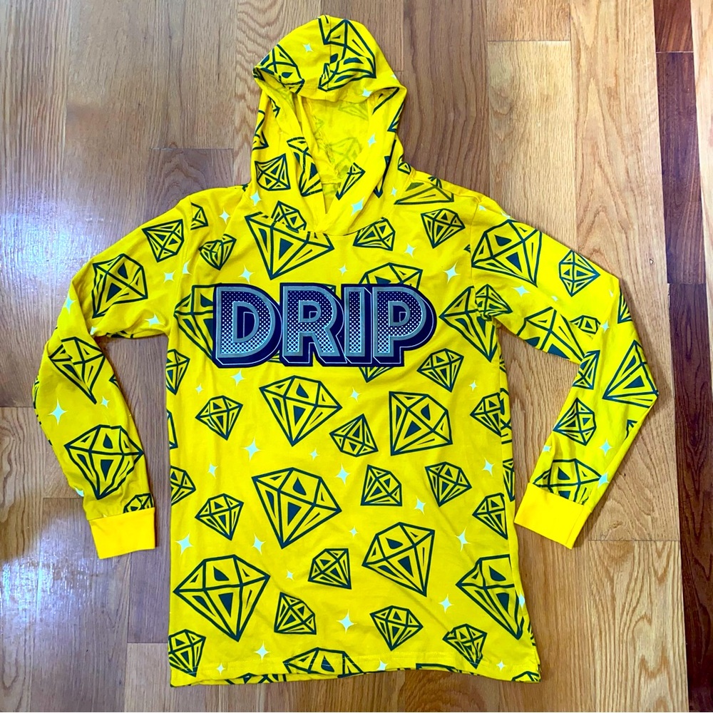 OG Hustle Mens M Long Sleeve Hoodie Jersey "DRIP" T-Shirt Black on Yellow